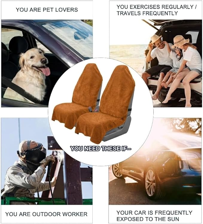 Car Seat Towel Cover, Universal Front Seat Protector for Cars, SUVs and Trucks, Sweat Towel Car Seat Cover for Gym, Yoga, Swimming, Pets and Family Travel, Golden Sunset, 2 Pack