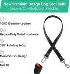 Genuine Leather Dog seat Belt for car, Safe Distraction Free Driving, Heavy-Duty Design with Military Grade Hardware, Harness for Small, Medium and Large Pets (Black, 30")