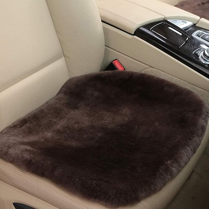 OGLAND Fluffy Genuine Australia Sheepskin Car Seat Cover for Auto Interior Accessories with Soft Fuzzy Wool Eco-Friendly Natural Fur Non-Slip (Teak, Front)