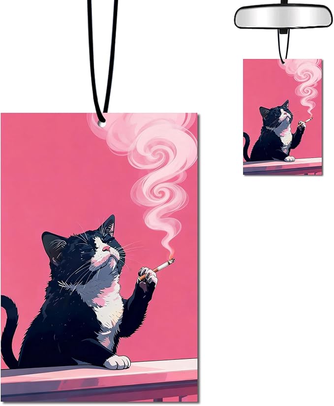 Smoking Black Cat Car Air Freshener Hanging, Car Accessories Cat Gifts for Women and Men New Driver Auto Decor Rearview Mirror Hanging Accessories, Cute Aromatherapy for Cars Interior or Locker