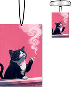 Smoking Black Cat Car Air Freshener Hanging, Car Accessories Cat Gifts for Women and Men New Driver Auto Decor Rearview Mirror Hanging Accessories, Cute Aromatherapy for Cars Interior or Locker