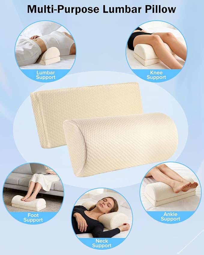 Lumbar Support Pillow for Bed Sleeping Couch, Relief Lower Back Pain, Waterproof Small Lumbar Pillow for Car, Recliner Cushions for Elderly, Memory Foam Office Chair Lower Back Support Cushion