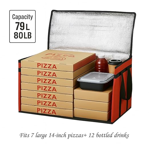 Bodaon 10-Pack Insulated Food Delivery Bag, XXXL Catering/Pizza Cooler Bags, Rideshare Delivery Bag, Warmer/Frozen, Cold/Hot Thermal Styrofoam Carrier for Car/Travel/Shopping