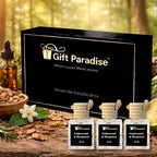Gift Paradise® Cedarwood & Bergamot Car Air Freshener Set of 3, 10 ml Hanging Diffuser Bottles with Wooden Caps, Magnetic Gift Box, Woody Citrus Car Fragrance