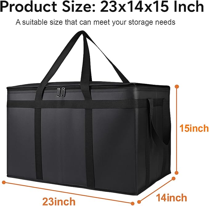 Bodaon 2-Pack Insulated Food Delivery Bag, XXXL Grocery Shopping/Catering/Pizza Cooler Bags, Rideshare Delivery Bag, Cold/Hot Styrofoam Carrier for Travel/Car, Warmer/Froze