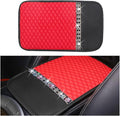 Bling Leather Car Armrest Seat Box Cover, Car Console Armrest Cover with Crystal Rhinestones, Anti-Scratch Waterproof Auto Center Console Protector Cushion Pad for Car SUV Truck (Red)