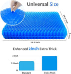 Gel Seat Cushion for Long Sitting, Extra Thick Gel Cushion for Wheelchair Soft Chair Pads Cushions for Office Home Chairs Car Seats Long Trips - Back Sciatica Hip Tailbone Pain Relief Cushion (Blue)