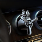 Car Air Freshener Cute Cartoon Bulldog Pilot Car Diffuser Rotating Propeller Automotive Air Outlet Fan Creative Funny Car Perfume Decoration Cool Car Accessories (Silver)