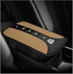 Bling Leather Car Center Console Cover, Anti-Slip Crown Armrest Seat Box Cushion Pad with Rhinestones, Waterproof Crystal Arm Rest Protector Interior Decor for Most Vehicles (Beige)