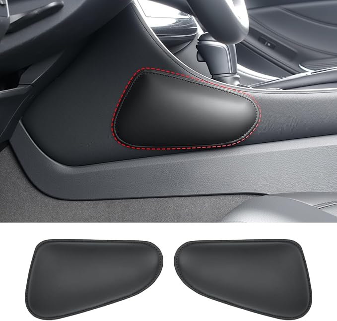 2PCS Car Knee Cushion Pad, Door Armrest Pad with Memory Foam for Knee Leg Elbow, Leather Knife-Shaped Car Armrest Cushion with Full Coverage Velcro, Automotive Interior Accessories(Black)