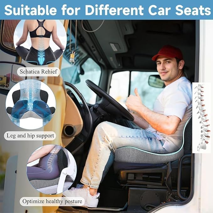 L-Shaped Seat Cushion for Long Sitting,Memory Foam Ergonomic Back Support Driving Seat Cushion for Back Pain,Non-Slip Design for Car, Truck, Home Chair & Office Seat (Black Gray)