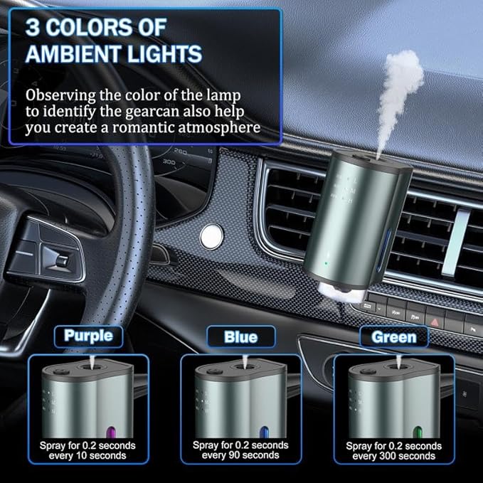 2PCS Smart Car Air Freshener with 3 Adjustable Intensity Levels, Portable Waterless Car Diffuser, Auto Sensor Car Aromatherapy Diffuser with 3 * 10ML Natural Essential Oil (1PCS)