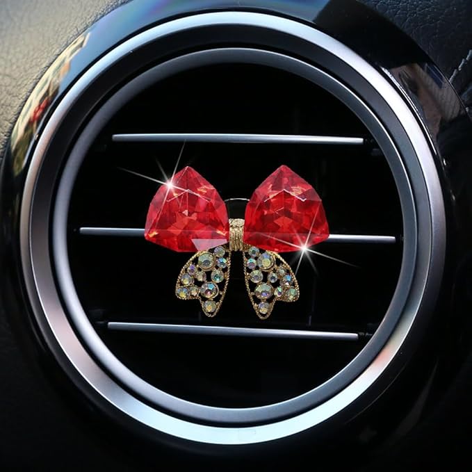 4 Pcs Bling Diamond Crystal Bow Vent Clips Car Interior Air Fresheners Automotive Rhinestone Decoration Adapt for Women and Girl (Red)