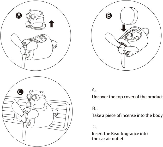 Car Air Fresheners,Cute Bear Pilot Car Diffuser Rotating Propeller Air Outlet Vent Fresheners,Aromatherapy Ornament Car Accessories
