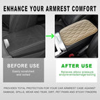 Car Center Console Cushion Pad, 12.48×7.40 Inches Waterproof Car Armrest Seat Box Cover, Comfortable PU Leather Vehicle Armrest Cover Protector, Car Decor Interior Accessories (Beige)