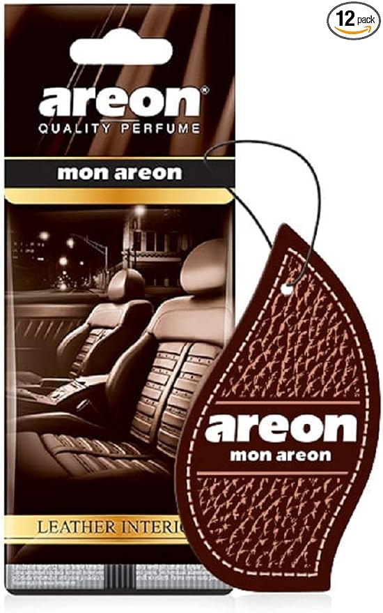 AREON MON MA42 Hanging Best Car Air Freshener Leather Interior Scent, Paper Hanging Ornaments, Long Lasting Scent for Car or Home 12 Pack