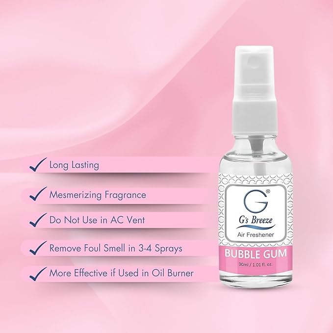 G's Breeze Bubble Gum Air Freshener - Fun, Playful, Candy Like Fragrance with Nostalgic Sweetness - Oil Burner Compatible - Revitalizing, Long-Lasting Cheerful Spray for Home, Office or Car