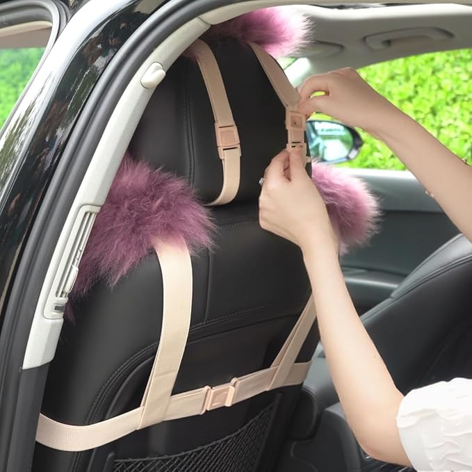 OGLAND 2 Pack Fluffy Sheepskin Car Seat Cover-Fuzzy Fur Auto Cushion for Universal Automotive Protector (Black, 2 Pcs Front Seat Cover)
