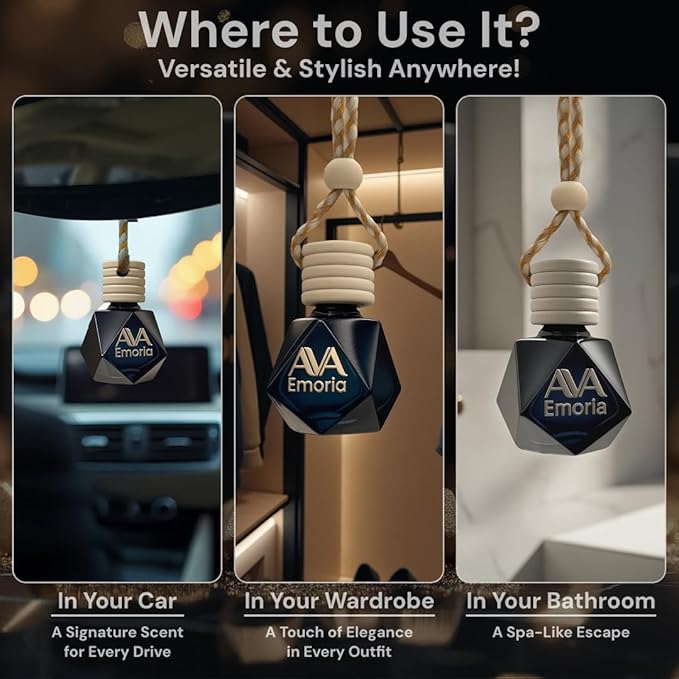 Emoria Luxury Car Air Freshener for Women – Hanging Car Diffuser with Vanilla, Peony & Pomegranate, Made with Premium Oils, Elegant Gift-Ready Packaging