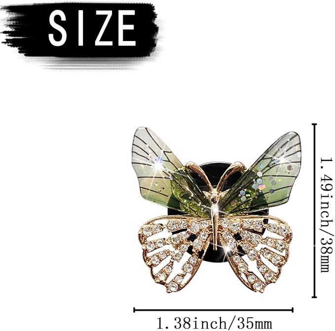 Bling Butterfly Car Vent Clips Rhinestone Decor - Cute Air Freshener & Aromatherapy Accessories for Women, Girls Dashboard Interior Decoration Set (green)