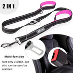 PoyPet 5 Feet Heavy Duty Dog Leash - Car Seat Belt - 2 Handles -Padded Traffic Grip for Extra Control(Pink)