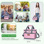 iknoe Insulated Lunch Bag, Foldable 8.5L Cooler Bag for Men & Women, Leakproof Thermal Design, Great for Office, Picnic, Travel, Lunch Box, Pink
