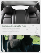TPARTS Headrest Neck Pillow for Tesla Model 3/Y/X/S, Soft Faux Suede Fabric Car Neck Support Pillow Cushion for Traveling (Filled with Dupont Sorona Fiber)-Set of 2 Black