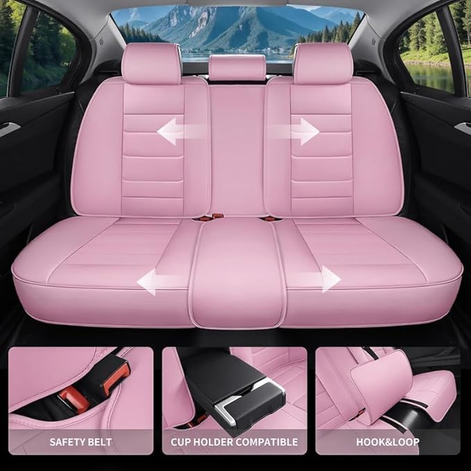 Car Seat Covers Custom Fit for Chevrolet/Chevy Sonic 2011-2020, Premium Faux Leather Waterproof Car Seat Protectors with Lumbar Support, Breathable Anti-Slip Easy to Install(Pink,Full Set)