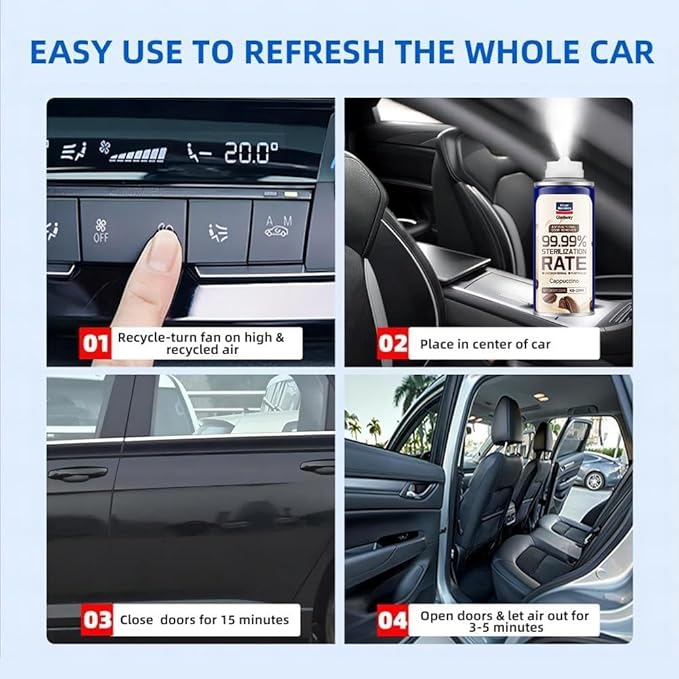 Glodway Whole Car Air Refresher,Odor Eliminator Remover Spray For Car,Cappuccino Scent Freshener With Odour Eliminator Technology,Long-Lasting,6 Ounce(Pack of 1)