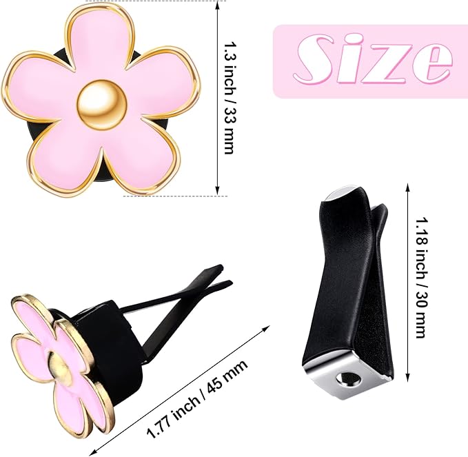 Frienda 6 Pcs Daisy Flower Air Vent Clip Accessories Air Conditioning Outlet Clip Car Air Freshener Dashboard Accessories Charm Car Inter Decor(3 cm, 3.3 cm,Red, Pink, Black)
