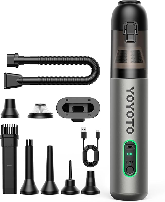 Car Vacuum, Handheld Vacuum Cordless with 21000Pa Powerful Suction & 3 Modes, 4-in-1 Portable Hand Held Mini Vacuum Cleaner Rechargeable, Ultra Light for Car Home Office (Silver)
