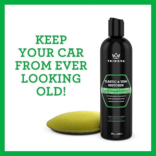 TriNova Plastic & Trim Restorer - Shines & Darkens Worn Out Plastic, Vinyl & Rubber Surfaces - Protects Cars & Motorcycles from Rain, Salt & Dirt - Prevent Fading - 8 fl oz