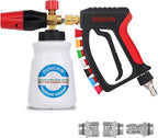 DUSICHIN Short Pressure Washer Gun Swivel Joint 4000 PSI Foam Cannon Lance,7 Pressure Washer Nozzle Tips Car Wash Foam Gun 7 Tip Slots 3/8'' Swivel Quick Connector,M22-14mm M22-15mm Fitting DUS2912