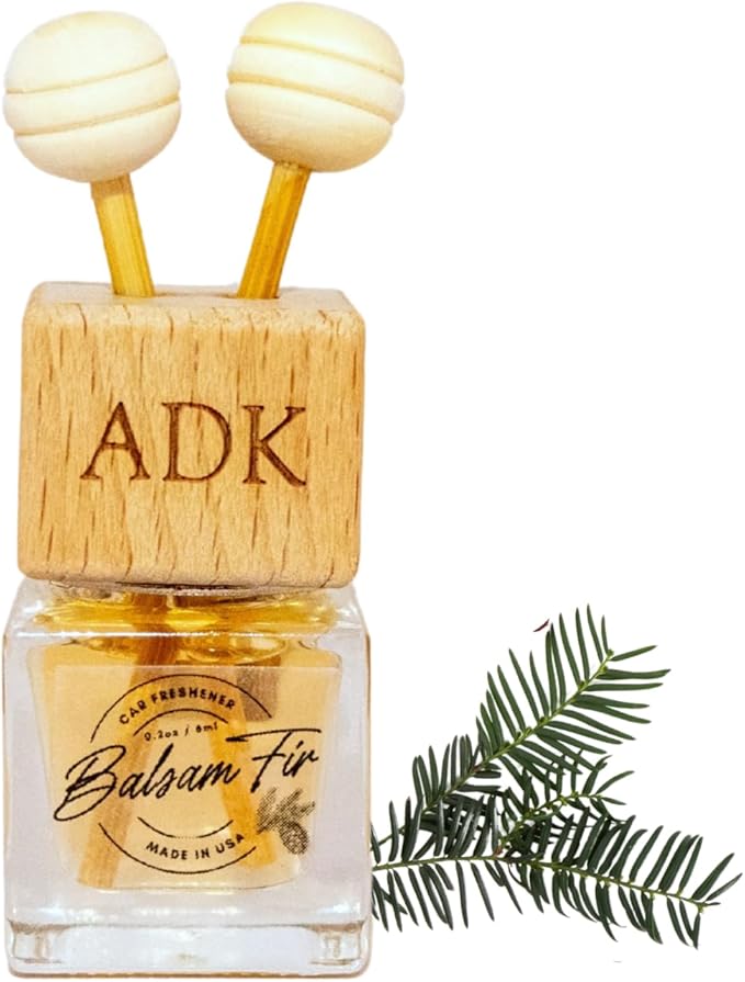 ADK Balsam Fir Car Air Freshener, Long-Lasting Essential Oil Diffuser for Hanging or Clipping, Made in the USA