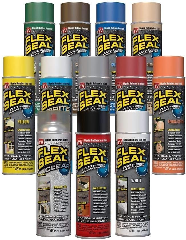 Flex Seal, 14 oz, Green, Stop Leaks Instantly, Waterproof Rubber Spray On Sealant Coating, Perfect for Gutters, Wood, RV, Campers, Roof Repair, Skylights, Windows, and More