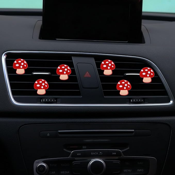 6 Pcs Red Mushroom Air Vent Clips, Cute Mushroom Car Air Fresheners Vents Clips Diamond Vent Clip Cars Interior Decor Charm Bling Car Accessories Cars Decoration for Women, Automotive Air Fresheners