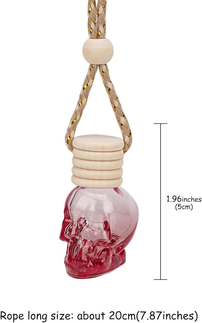 Skull Car Air Freshener, Hanging Refillable Diffuser Bottles for Essential Oils, Perfume Pendant for Auto Interior Decor & Aromatherapy (6Pcs）
