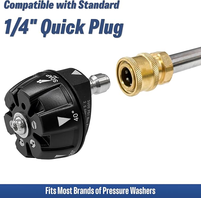 6 in 1 Pressure Washer Nozzle Tips, Quick Change Over and Adjustable, Mutiple Degrees in One, 1/4 inch Quick Connector, MAX 3600PSI for Power Washer