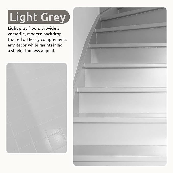 All-In-One Interior Floor Coating Kit, Water-based & Low Odor One-Step Floor Paint, High Hardness Waterproof Paint for Ceramic, Porcelain, Fiberglass, Hardwood, Laminate, Vinyl, 35OZ, Light Grey