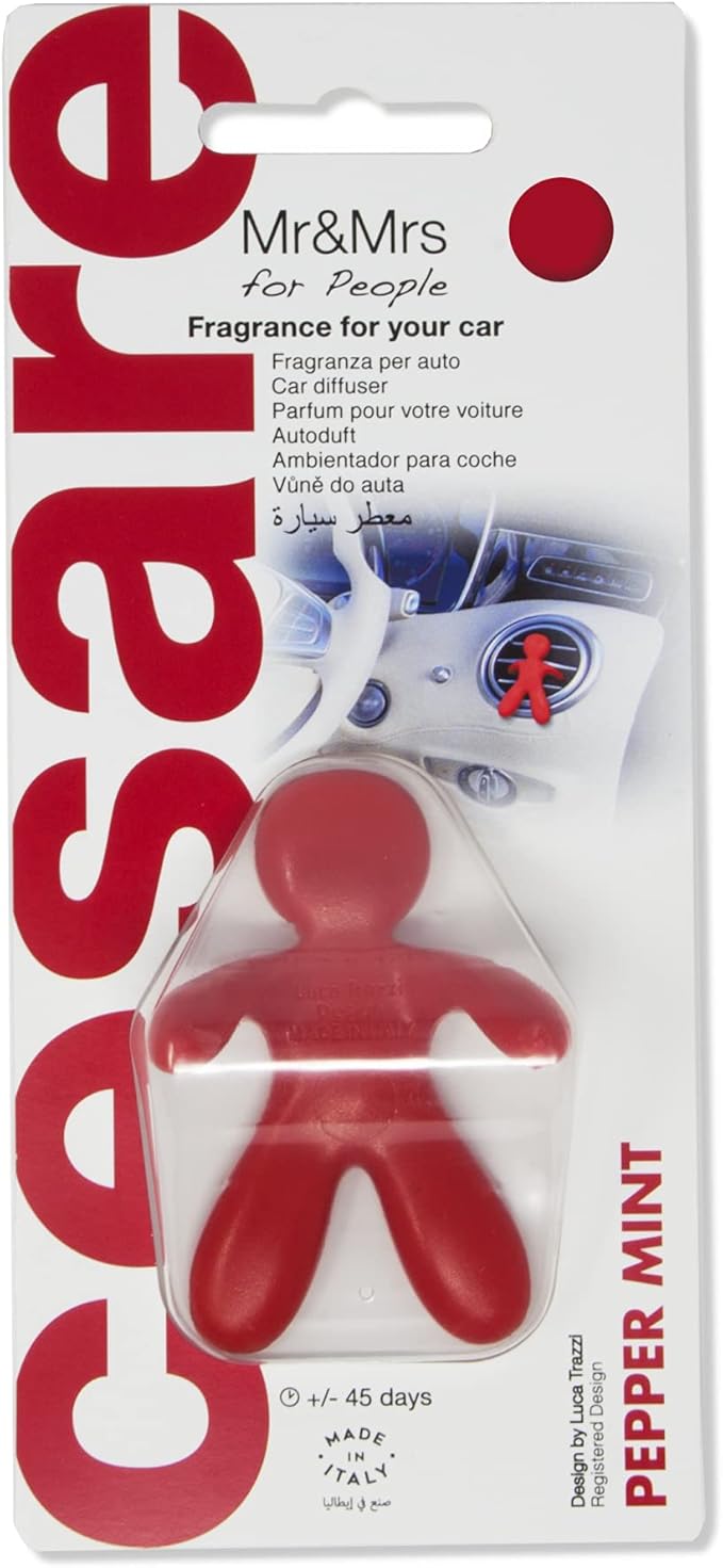 Cesare Car Air Freshener Peppermint Fragrance Red Long Lasting 45 Days Air Vent Clip Uses Alcohol-Free Fragrance Oil Non-Toxic EVA Material