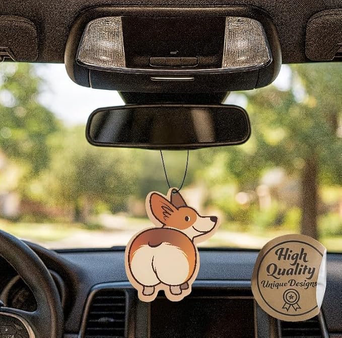 Cute Funny Dog Car Air Freshener Scented With Premium Oils By Fresh Fresheners 4 Pack (Corgi)