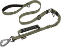 AUBELL Tactical Dog Leash Heavy Duty,4-6ft Reflective Strong No Pull Bungee Leash for Medium Large Dogs with Comfortable Padded Double Handle,Car Seat Belt,360 Degree Rotating Carabiner,Green