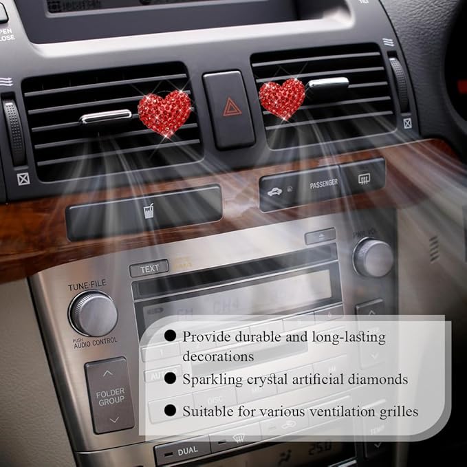4PCS Bling Heart Air Vent Clips, Car Air Freshener for Women, Air Fresheners Diffuser Clip Charm, Car Air Conditioning Outlet Clip Decorative Accessory for Women Girls (Red, Style1)