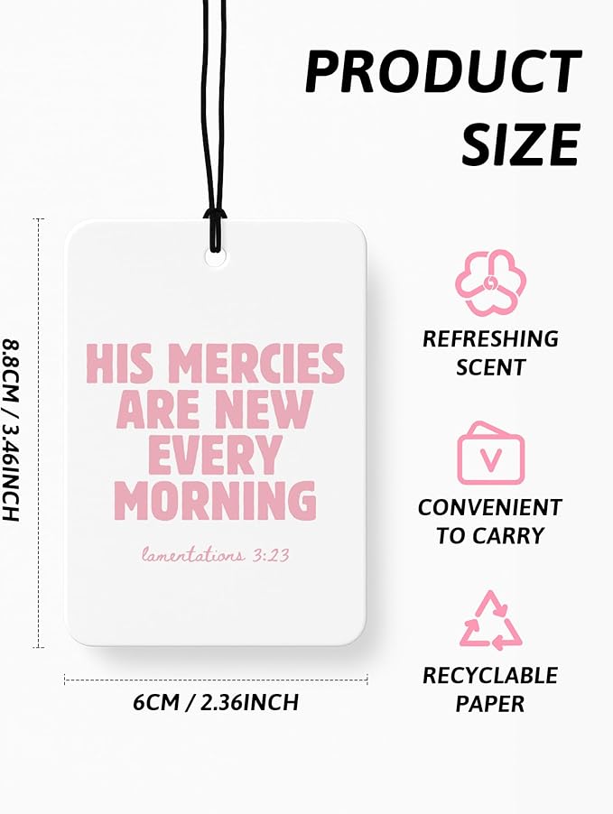 Pink Christian Car Air Freshener 4 Pcs, Girly Pink Bow Floral Religious Hanging Air Freshener for Cars Closet Drawer Books, Cute Preppy Christian Car Accessories Mirror Decor for Women