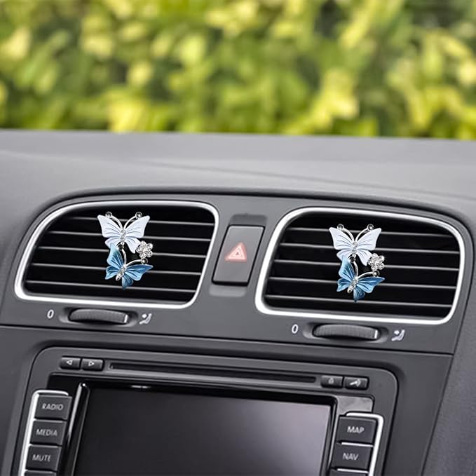 1PC Car Air Fresheners Vent Clips, Cute Dual Butterfly Diamond Rhinestone Car Vent Clip, Air Outlet Perfume Diffuser, Sparkly Bling Car Interior Decoration Accessories for Girls Women