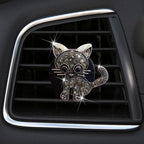Katutude Diamond Cat Car Air Vent Clips Decoration, Cute Car Air Fresheners Oil Diffuser Vent Clip Charms Rhinestone Animal Ornaments Bling Car Interior Accessories Gifts for Women Girl, Gray