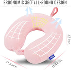Fabuday Memory Foam Neck Pillows for Travel - Airplane Pillows for Sleeping with Attachable Snap Strap Soft Washable Cover, Flight Pillow for Traveling, Car, Office, Provide Head Neck Support Pink