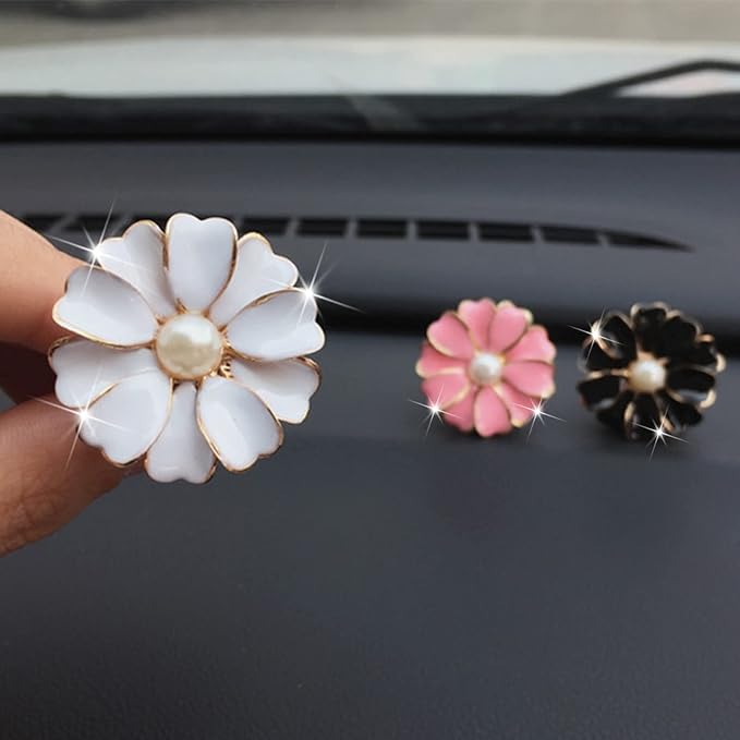 2 Pieces Daisy Flower Air Vent Clip Cute Car Air Freshener Clip Bling Pearl Car Air Outlet Decorations Charm Car Inter Decor Accessories for Girls Women