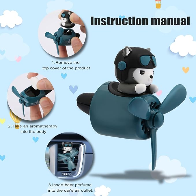 Cute Husky Dog Pilot Car Air Fresheners, Air Vent Clips Cute Cartoon Pilot Rotating Car Diffuser Decorations Interior Aesthetic Car Air Outlet Clips for Car Air Conditioner Women Men