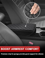 KBH Center Console Armrest Cover for Ford Fusion 2013 2014 2015 2016, Middle Console Lid Covering, Arm Rest Cushion Pad, Vinyl Leather Trim, Anti-Scratch, Black